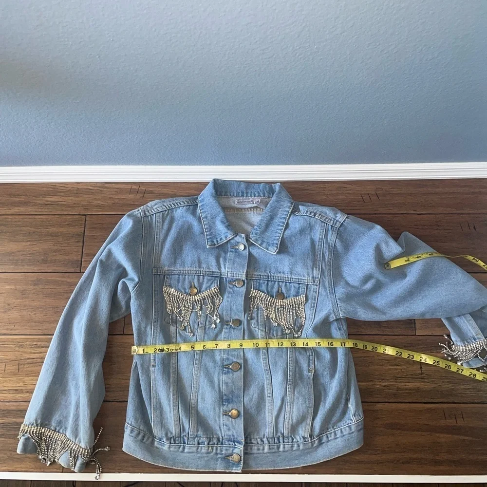 Y2k rhinestone denim jacket bling jacket crystal embellished jean jacket - Picture 3 of 13